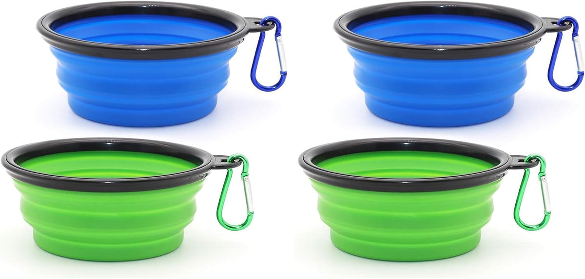 Dog Bowl Pet Collapsible Bowls, 2 Pack Collapsible Dog Water Bowls for Cats Dogs, Portable Pet Feeding Watering Dish for Walking Parking Traveling with 2 Carabiners (Small, Green+Purple)