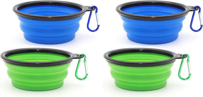 Dog Bowl Pet Collapsible Bowls, 2 Pack Collapsible Dog Water Bowls for Cats Dogs, Portable Pet Feeding Watering Dish for Walking Parking Traveling with 2 Carabiners (Small, Green+Purple)