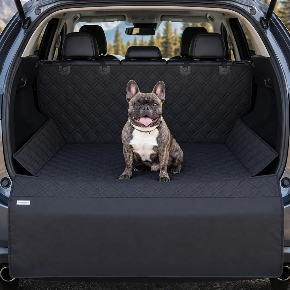 Bulldogology SUV Cargo Liner for Dogs 55"X82" Heavy Duty Pet Trunk Cargo Cover Area - Trunk Cover Car Protector for Dogs Waterproof Nonslip Mat - Dog Cargo Liner Suvs Vans Cars (Large, Black)