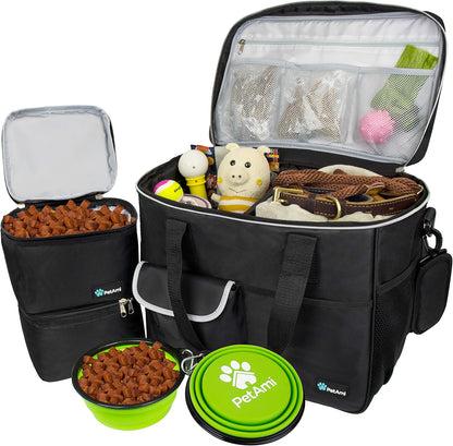 Dog Travel Bag Organizer, Pet Supplies Tote Diaper Bag, Black Medium