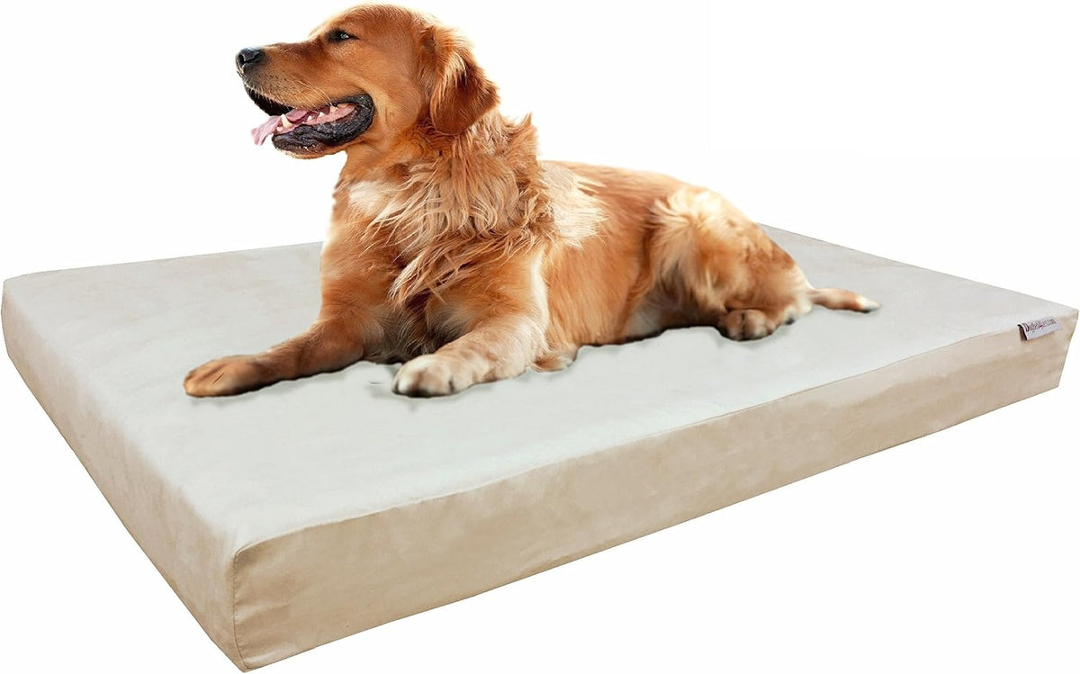 Waterproof Memory Foam Dog Bed for Medium Dogs with Washable Cover and Extra Pet Bed Case 37X27X4 Inch, Khaki