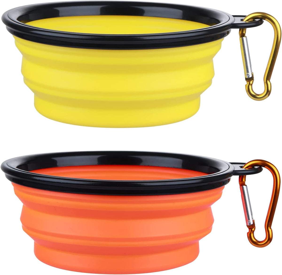 Dog Bowl Pet Collapsible Bowls, 2 Pack Collapsible Dog Water Bowls for Cats Dogs, Portable Pet Feeding Watering Dish for Walking Parking Traveling with 2 Carabiners (Small, Green+Purple)