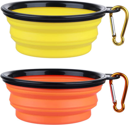 Dog Bowl Pet Collapsible Bowls, 2 Pack Collapsible Dog Water Bowls for Cats Dogs, Portable Pet Feeding Watering Dish for Walking Parking Traveling with 2 Carabiners (Small, Green+Purple)