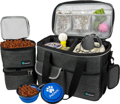 Dog Travel Bag Organizer, Pet Supplies Tote Diaper Bag, Black Medium