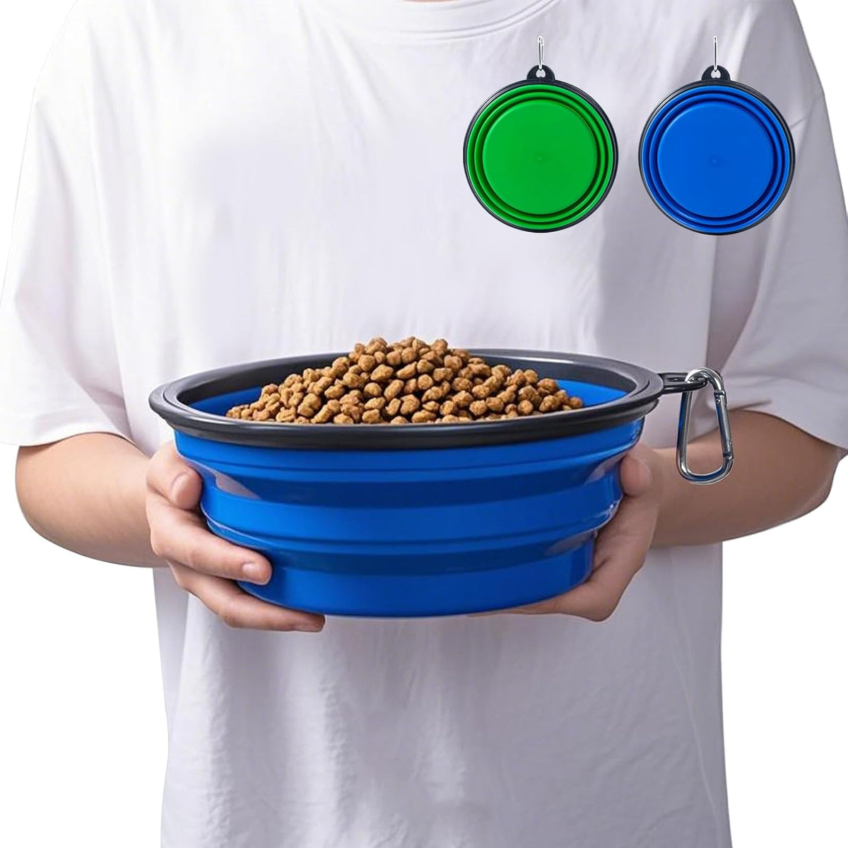 Dog Bowl Pet Collapsible Bowls, 2 Pack Collapsible Dog Water Bowls for Cats Dogs, Portable Pet Feeding Watering Dish for Walking Parking Traveling with 2 Carabiners (Small, Green+Purple)