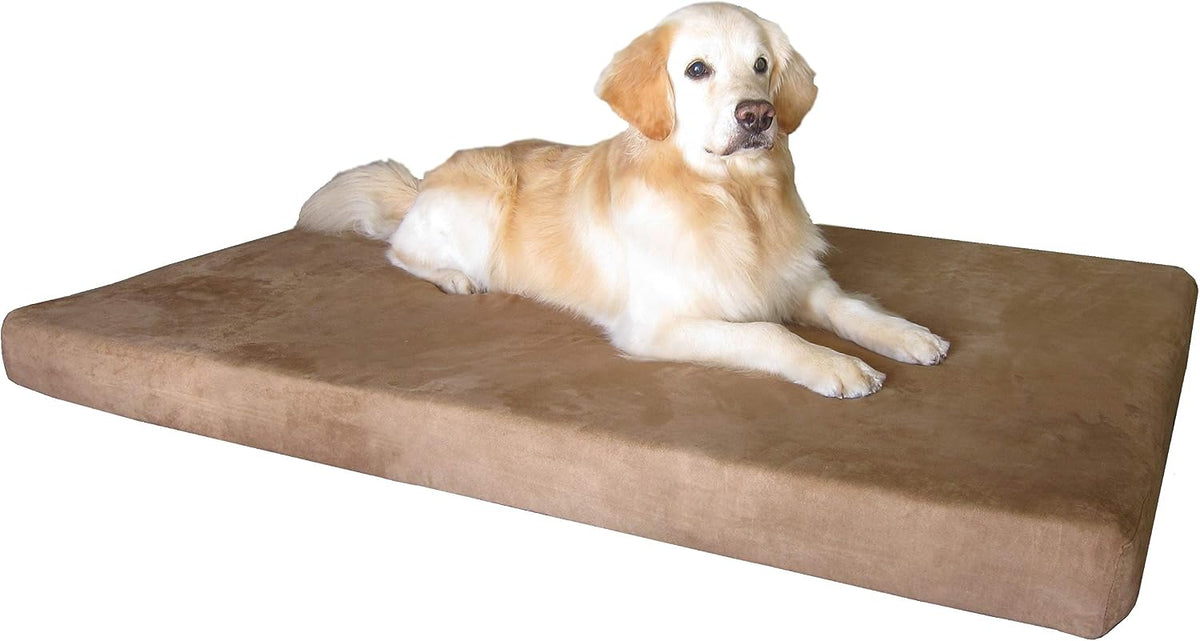 Waterproof Memory Foam Dog Bed for Medium Dogs with Washable Cover and Extra Pet Bed Case 37X27X4 Inch, Khaki