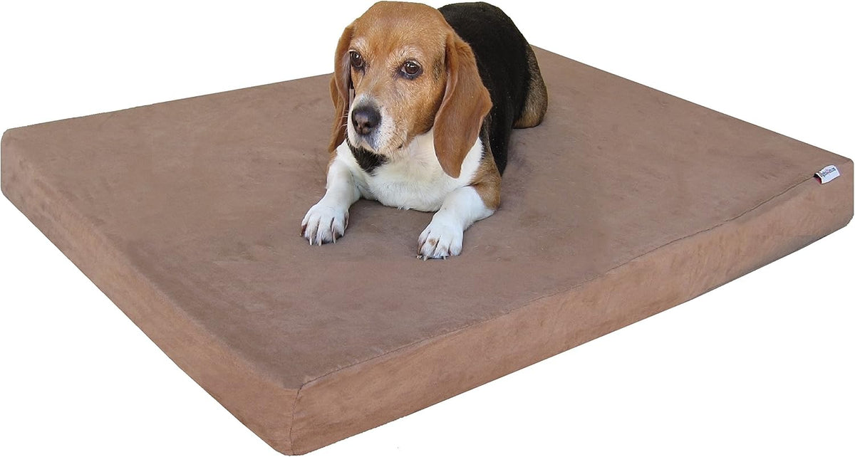 Waterproof Memory Foam Dog Bed for Medium Dogs with Washable Cover and Extra Pet Bed Case 37X27X4 Inch, Khaki