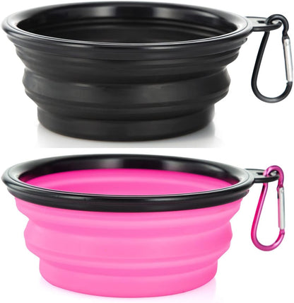 Dog Bowl Pet Collapsible Bowls, 2 Pack Collapsible Dog Water Bowls for Cats Dogs, Portable Pet Feeding Watering Dish for Walking Parking Traveling with 2 Carabiners (Small, Green+Purple)