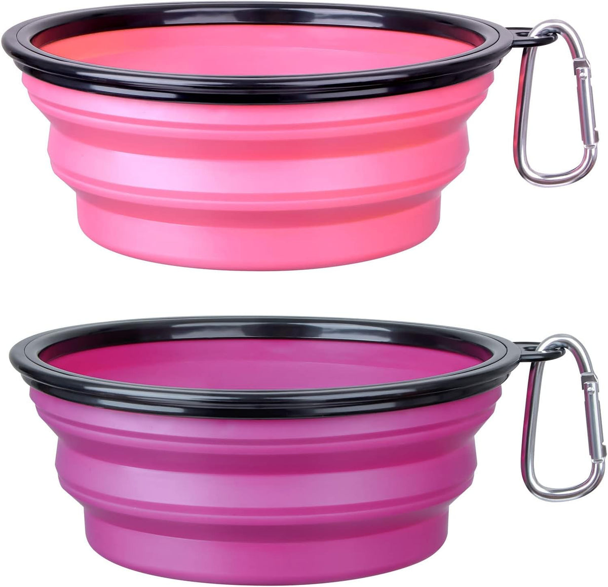 Dog Bowl Pet Collapsible Bowls, 2 Pack Collapsible Dog Water Bowls for Cats Dogs, Portable Pet Feeding Watering Dish for Walking Parking Traveling with 2 Carabiners (Small, Green+Purple)