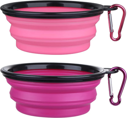 Dog Bowl Pet Collapsible Bowls, 2 Pack Collapsible Dog Water Bowls for Cats Dogs, Portable Pet Feeding Watering Dish for Walking Parking Traveling with 2 Carabiners (Small, Green+Purple)