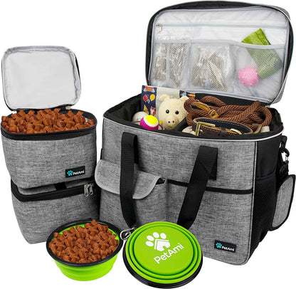 Dog Travel Bag Organizer, Pet Supplies Tote Diaper Bag, Black Medium