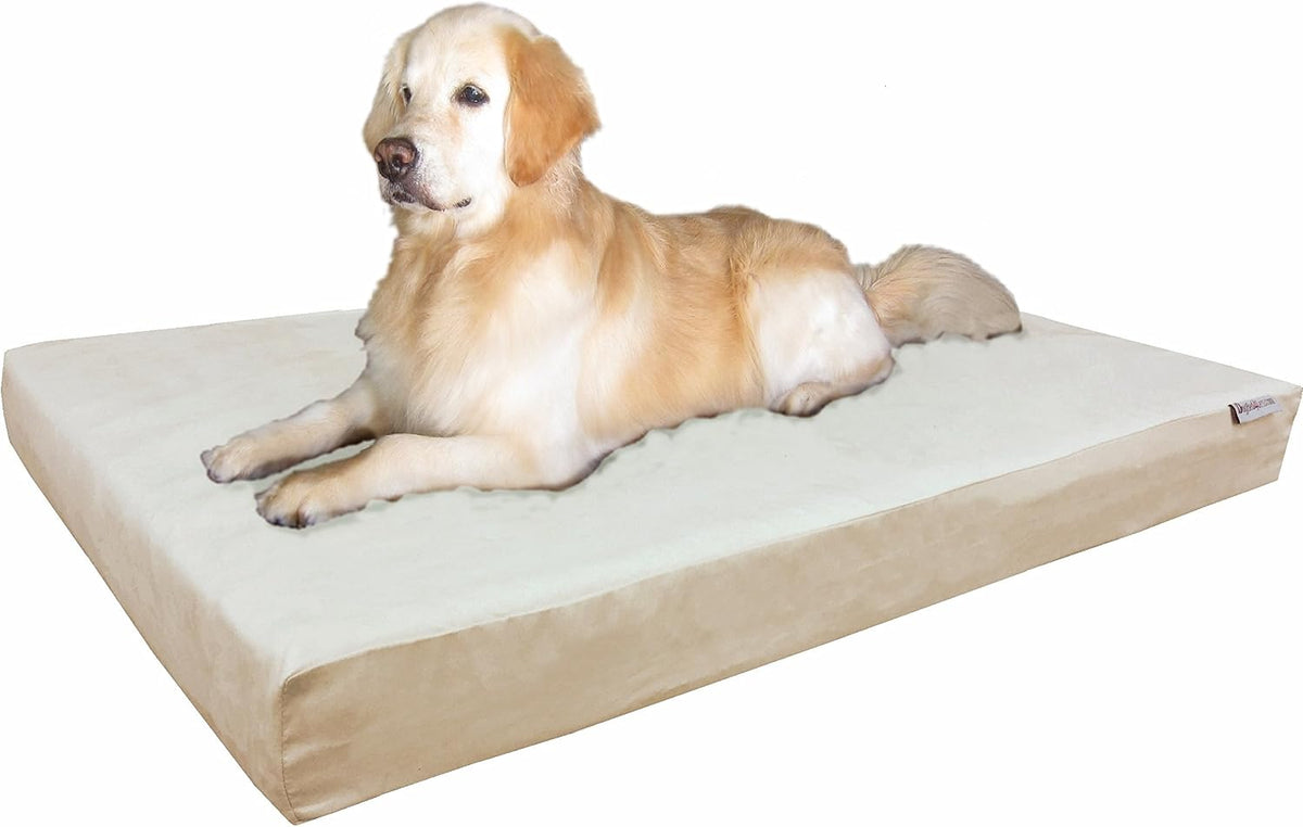 Waterproof Memory Foam Dog Bed for Medium Dogs with Washable Cover and Extra Pet Bed Case 37X27X4 Inch, Khaki
