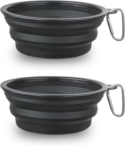 Dog Bowl Pet Collapsible Bowls, 2 Pack Collapsible Dog Water Bowls for Cats Dogs, Portable Pet Feeding Watering Dish for Walking Parking Traveling with 2 Carabiners (Small, Green+Purple)