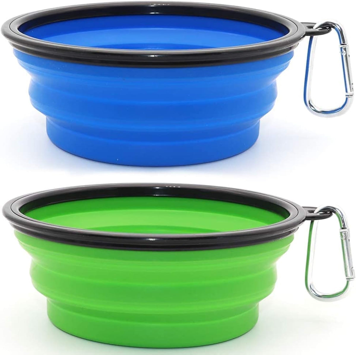Dog Bowl Pet Collapsible Bowls, 2 Pack Collapsible Dog Water Bowls for Cats Dogs, Portable Pet Feeding Watering Dish for Walking Parking Traveling with 2 Carabiners (Small, Green+Purple)