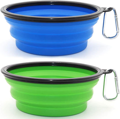 Dog Bowl Pet Collapsible Bowls, 2 Pack Collapsible Dog Water Bowls for Cats Dogs, Portable Pet Feeding Watering Dish for Walking Parking Traveling with 2 Carabiners (Small, Green+Purple)