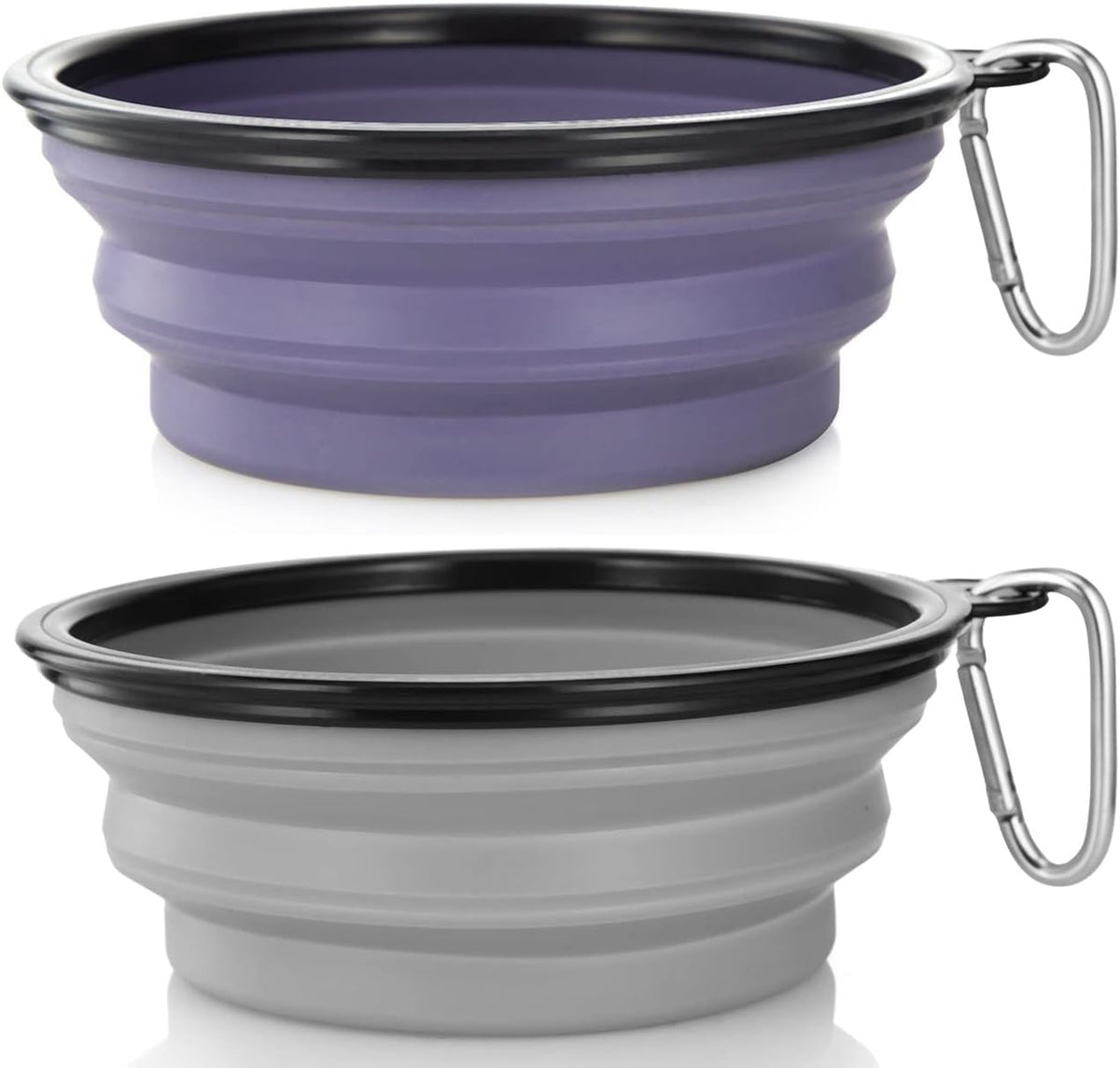 Dog Bowl Pet Collapsible Bowls, 2 Pack Collapsible Dog Water Bowls for Cats Dogs, Portable Pet Feeding Watering Dish for Walking Parking Traveling with 2 Carabiners (Small, Green+Purple)