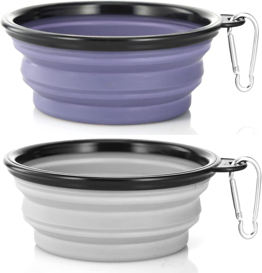 Dog Bowl Pet Collapsible Bowls, 2 Pack Collapsible Dog Water Bowls for Cats Dogs, Portable Pet Feeding Watering Dish for Walking Parking Traveling with 2 Carabiners (Small, Green+Purple)