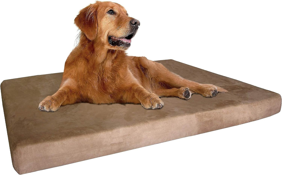 Waterproof Memory Foam Dog Bed for Medium Dogs with Washable Cover and Extra Pet Bed Case 37X27X4 Inch, Khaki
