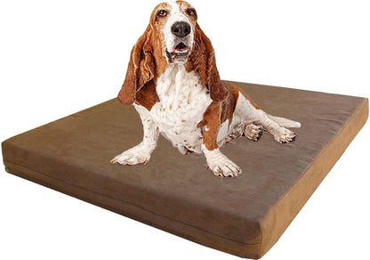 Waterproof Memory Foam Dog Bed for Medium Dogs with Washable Cover and Extra Pet Bed Case 37X27X4 Inch, Khaki