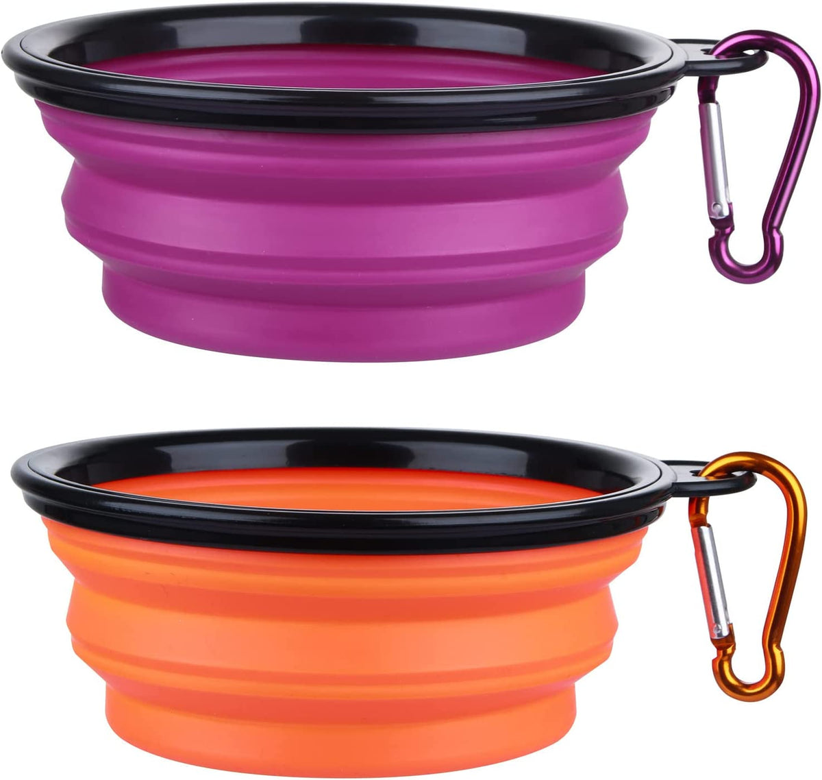 Dog Bowl Pet Collapsible Bowls, 2 Pack Collapsible Dog Water Bowls for Cats Dogs, Portable Pet Feeding Watering Dish for Walking Parking Traveling with 2 Carabiners (Small, Green+Purple)