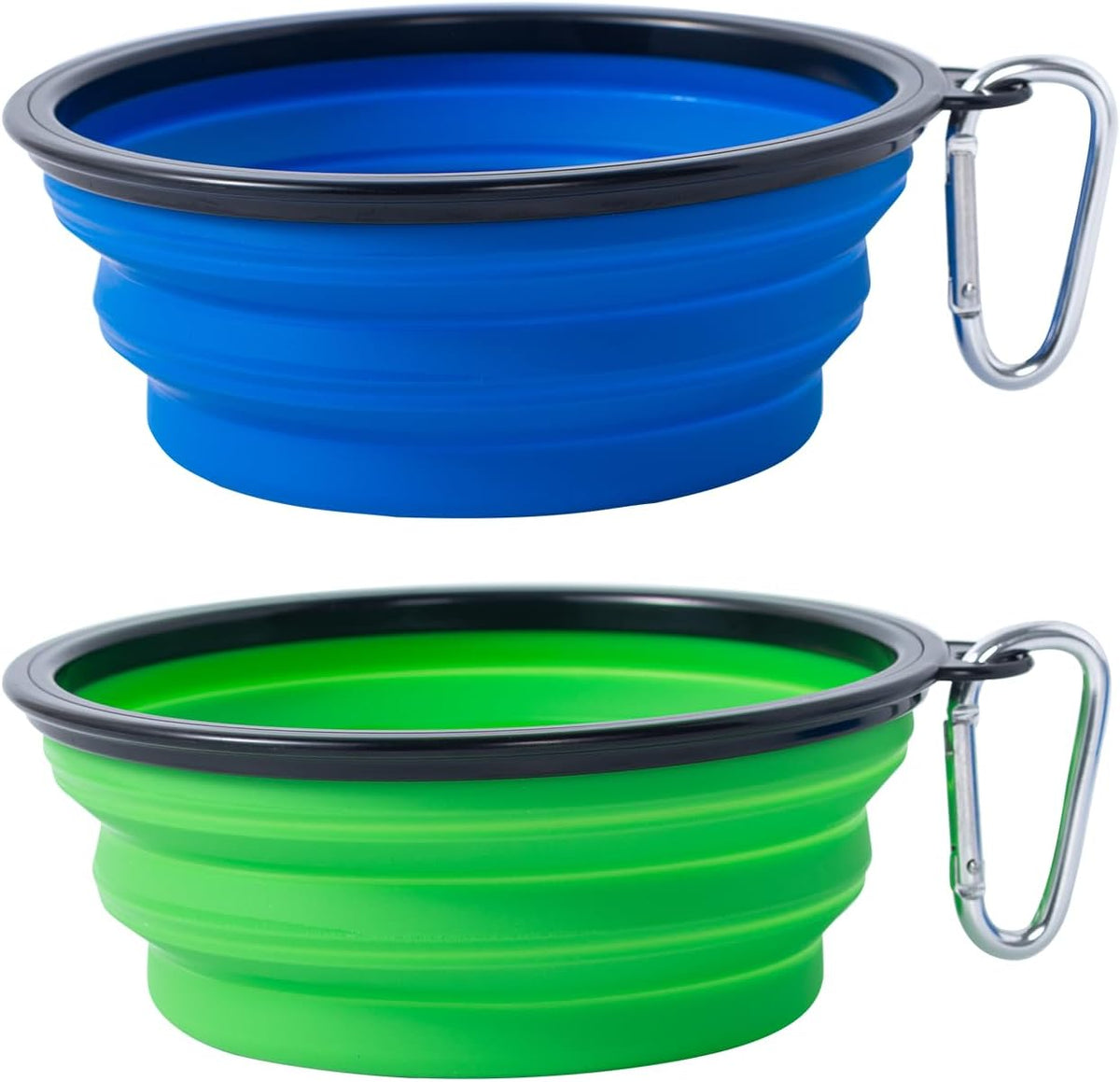 Dog Bowl Pet Collapsible Bowls, 2 Pack Collapsible Dog Water Bowls for Cats Dogs, Portable Pet Feeding Watering Dish for Walking Parking Traveling with 2 Carabiners (Small, Green+Purple)