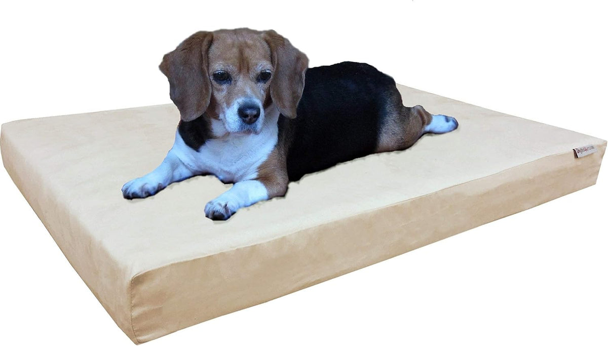 Waterproof Memory Foam Dog Bed for Medium Dogs with Washable Cover and Extra Pet Bed Case 37X27X4 Inch, Khaki