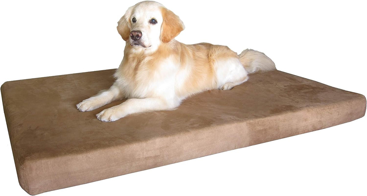 Waterproof Memory Foam Dog Bed for Medium Dogs with Washable Cover and Extra Pet Bed Case 37X27X4 Inch, Khaki
