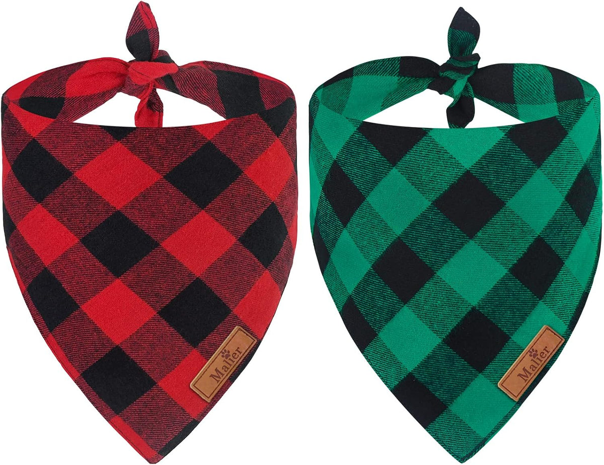 2 Pack Dog Bandanas Christmas Classic Buffalo Red Plaid Pet Scarf Triangle Bibs Kerchief Pet Costume Outfit Accessories for Small Large and Large Dogs Pets (Red + Red Plaid, Small)