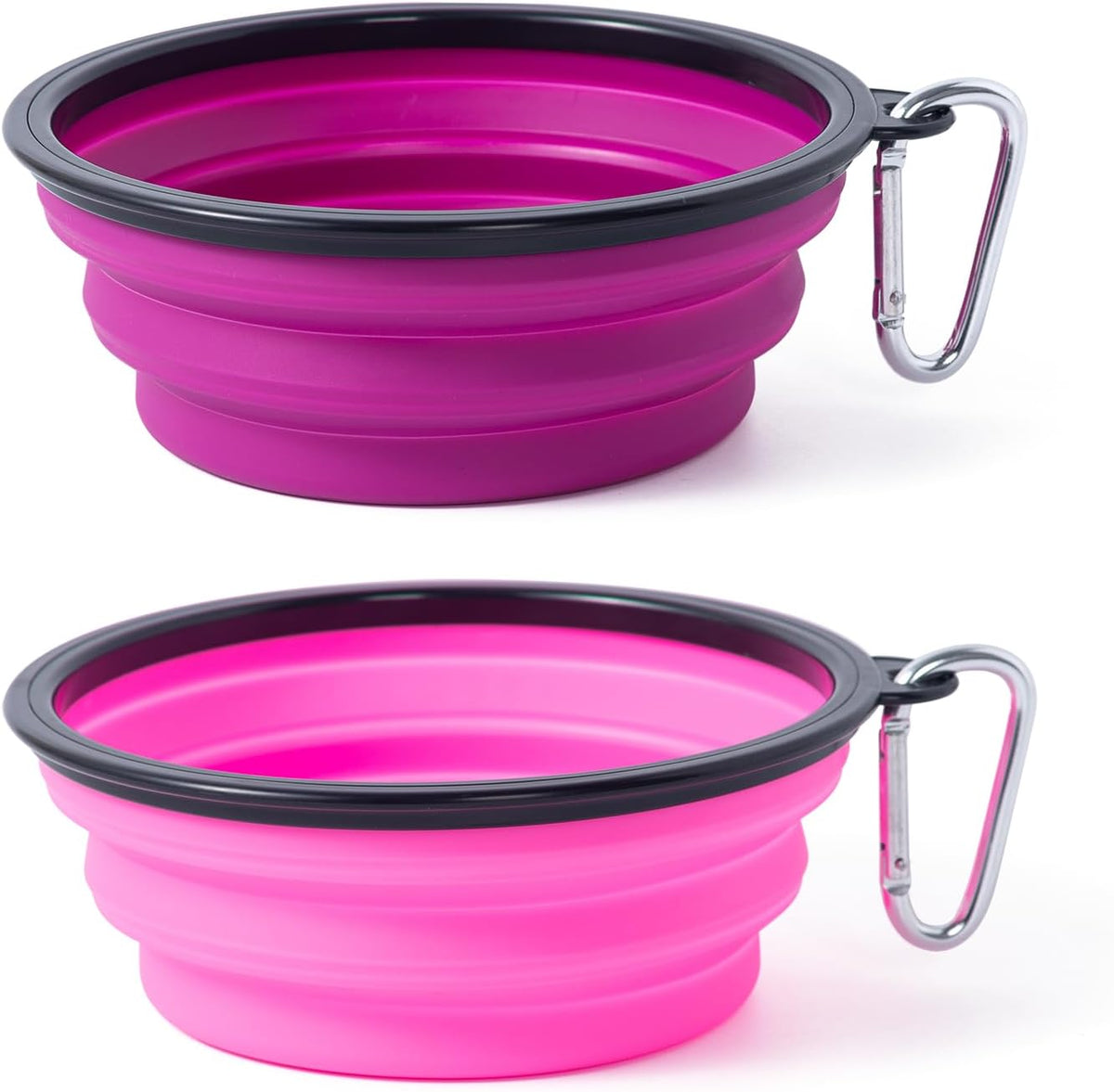 Dog Bowl Pet Collapsible Bowls, 2 Pack Collapsible Dog Water Bowls for Cats Dogs, Portable Pet Feeding Watering Dish for Walking Parking Traveling with 2 Carabiners (Small, Green+Purple)