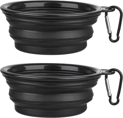 Dog Bowl Pet Collapsible Bowls, 2 Pack Collapsible Dog Water Bowls for Cats Dogs, Portable Pet Feeding Watering Dish for Walking Parking Traveling with 2 Carabiners (Small, Green+Purple)