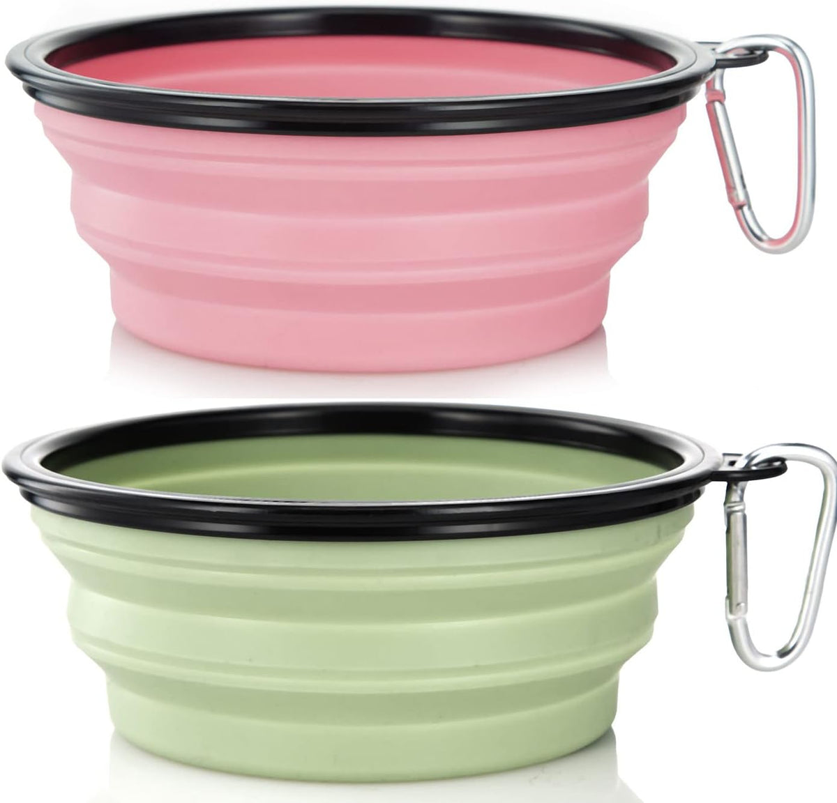 Dog Bowl Pet Collapsible Bowls, 2 Pack Collapsible Dog Water Bowls for Cats Dogs, Portable Pet Feeding Watering Dish for Walking Parking Traveling with 2 Carabiners (Small, Green+Purple)