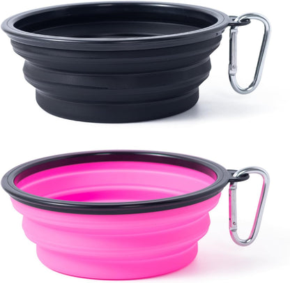 Dog Bowl Pet Collapsible Bowls, 2 Pack Collapsible Dog Water Bowls for Cats Dogs, Portable Pet Feeding Watering Dish for Walking Parking Traveling with 2 Carabiners (Small, Green+Purple)