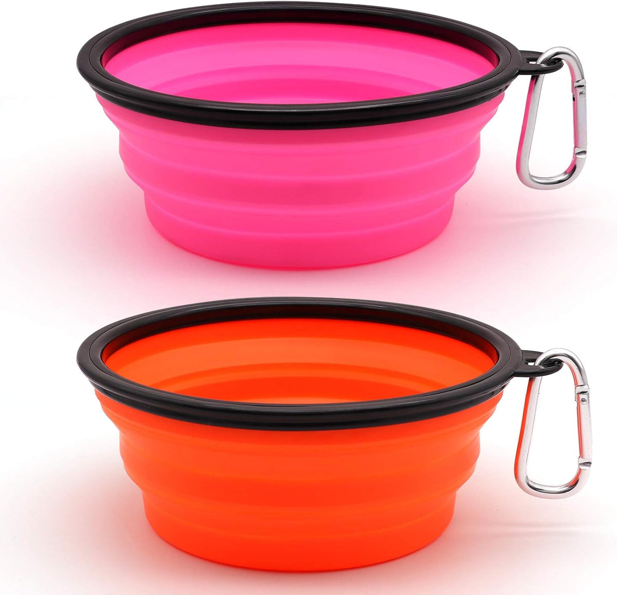Dog Bowl Pet Collapsible Bowls, 2 Pack Collapsible Dog Water Bowls for Cats Dogs, Portable Pet Feeding Watering Dish for Walking Parking Traveling with 2 Carabiners (Small, Green+Purple)