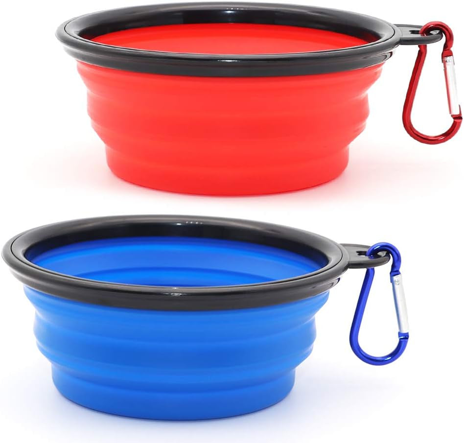 Dog Bowl Pet Collapsible Bowls, 2 Pack Collapsible Dog Water Bowls for Cats Dogs, Portable Pet Feeding Watering Dish for Walking Parking Traveling with 2 Carabiners (Small, Green+Purple)