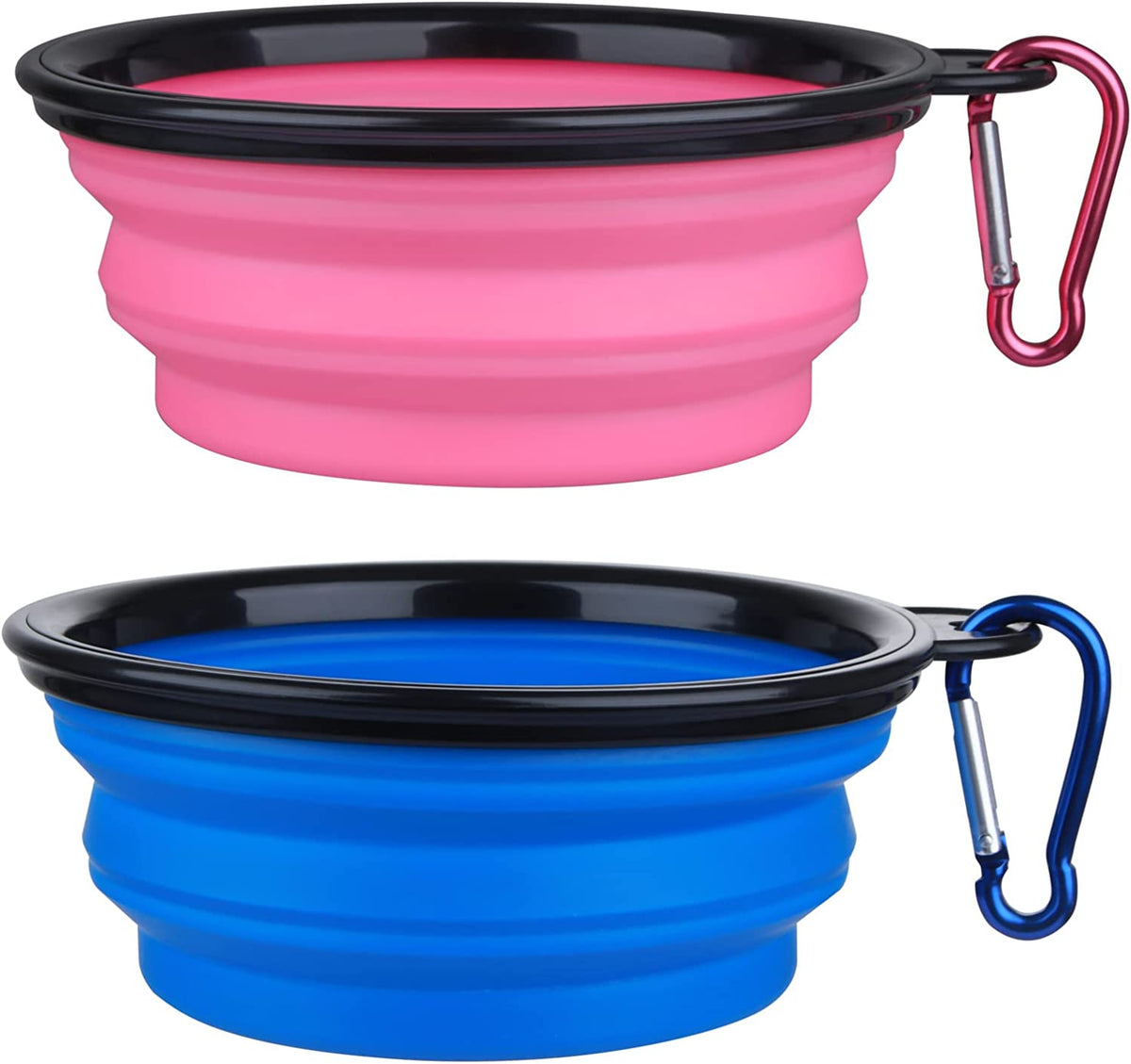 Dog Bowl Pet Collapsible Bowls, 2 Pack Collapsible Dog Water Bowls for Cats Dogs, Portable Pet Feeding Watering Dish for Walking Parking Traveling with 2 Carabiners (Small, Green+Purple)